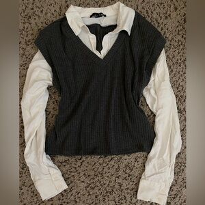 [SOLD] Chic Downtown Girl Black Sweater Vest with White Button Down Shirt
